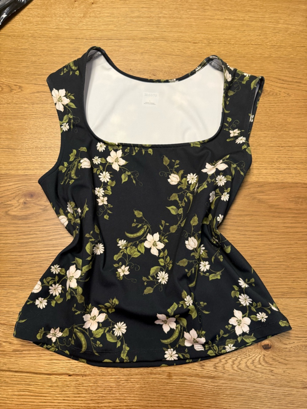 Maeve Anthropology Black Floral Tank Top | Cap Sleeve Cut-In Top | Size Large - Picture 4 of 11
